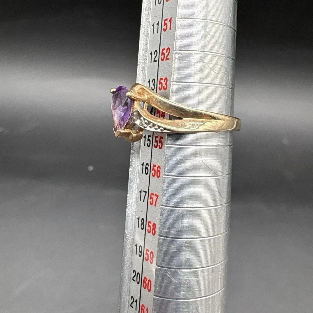 10K Yellow Gold Amethyst Ring Size 7 Pear Shape Vintage 10K